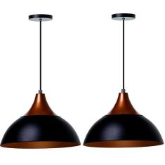 Kit 2 Lustre Pendente Panamá Preto Topo Cobre Alumínio