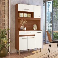 Cozinha Compacta 5 Portas 1 Gaveta Magazin Avelã/Off White Cristal