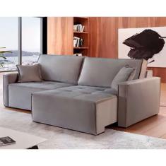 Sofá Luxo Alpha Retrátil Com Almofadas Soltas 2,10m Cinza