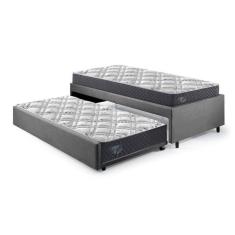 Bicama Box Solteirão 96x203 Cm Suede com Dois Colchões Adapto Molas Ensacadas Ecoflex Cinza