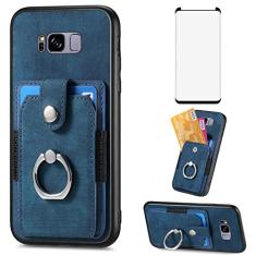 Asuwish Capa de telefone para Samsung Galaxy S8 capa carteira com protetor de tela de vidro temperado e suporte de anel fino suporte de cartão de crédito acessórios de celular de couro S 8 8S Edge
