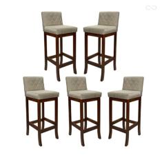 Kit 5 Banquetas Alta para Balcão Tóquio em Madeira Maciça Matelassê Suede Bege CCS