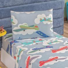 Jogo De Lençol Solteiro Aviação 3 Peças - Top Chick