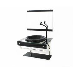 Gabinete com cuba para banheiro de vidro iqx 60cm inox com cuba chapeu