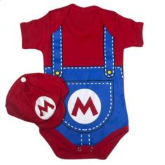 Fantasia Mesversário Bebe Mario Bross Luigi Body - KIDSBEHAPPY, Vermel