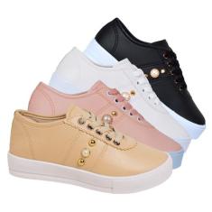Kit 4 Pares Tenis Feminino Sola Alta Casual Básico Flatform Leve Confo
