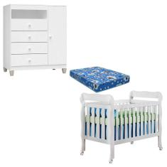 Berço Americano Lila com Colchão para Berço Americano  e Cômoda Infantil Ternura Baby Branco Brilho - Incorplac