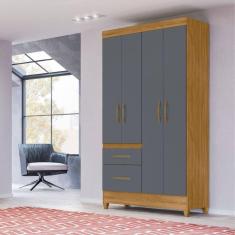 Guarda Roupa de Solteiro com 4 Portas 110x204cm Madri Moval Freijó Cinza