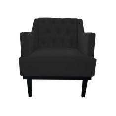 Poltrona Decorativa Clássica Capitonê Suede Preto Pés Madeira Ms Decor