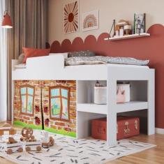 Cama Infantil com Cortinas para Colchão 188x88cm Multimóveis CR40070, 