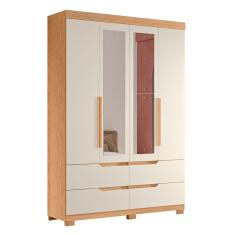 Guarda Roupa Solteiro Doble 4 Portas com Espelho - Móveis Albatroz Freijó/Off White