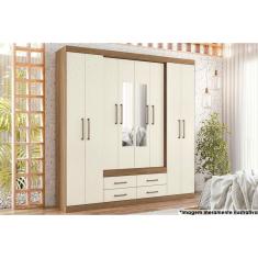 Guarda Roupa 8 Portas (2 c/ Espelho) e 4 Gavetas Nápoles Jatobá/Areia - Santos Andirá