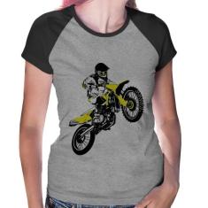 Baby Look Raglan Motocross Jump - Foca na Moda, Cinza, Preto, GG