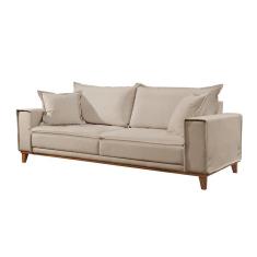 Sofá Fixo Aquiles 2 Lugares Luxo 1,60m Castellar Móbile Veludo Bege Claro