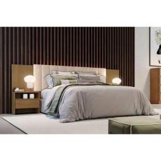 Painel Cama Box Madeirado Freijo Cumaru Casal Everest Plus 2 Mesas c/ 