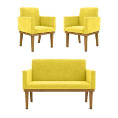 Kit Sofá Namoradeira + Poltrona Reforçada amarelo