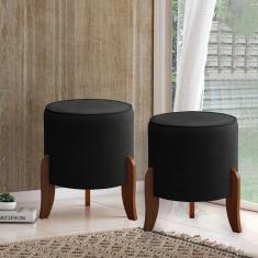 Kit 2 Puff Banqueta Redondo para Sala 46 x 47 Cm Veneza Suede Preto CCS