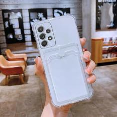 Luxo Gradient Aurora Slot para cartão Love Heart Silicone Case para Samsung Galaxy S22 S23 Ultra S20 FE S21 Plus A12 A32 A52S A53 A33, Clear DK, para A32 5G