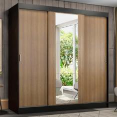 Guarda-Roupa Casal Madesa Reno 3 Portas de Correr com Espelho Preto/Rustic