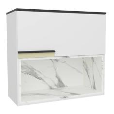 Armário Aéreo 80cm 1 Porta Basculante 1 Nicho Cozinha Flórida Branco Ártico / Calacatta