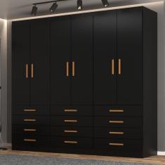 Guarda-Roupa  6 Portas e 12 Gavetas New Mônaco Preto