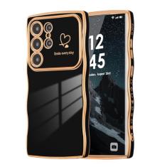 ZTOFERA Capa para Samsung Galaxy S23 Ultra 5G de 6,8 polegadas, linda moldura ondulada encaracolada com padrão de coração de amor, borda banhada de luxo, proteção total para câmera, à prova de choque,