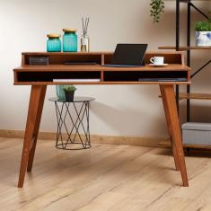 Mesa Escrivaninha Retro Madeira 4 Nichos 1 Prateleira Luna -