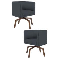 Kit 2 Poltronas Decorativas Base Ka Madeira Betina B-317 Veludo Cinza - Domi