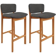 Kit 02 Banquetas Alta Para Cozinha Sala de Jantar Bar Dara L02 Linho Cinza Escuro - Lyam Decor