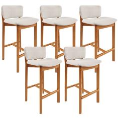 Kit 05 Banquetas Alta Para Cozinha Sala de Jantar Bar Dara L02 Linho Cru - Lyam Decor