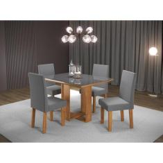 Conjunto Sala de Jantar Mesa Ville Tampo Vidro/MDF com 4 Cadeiras Venu