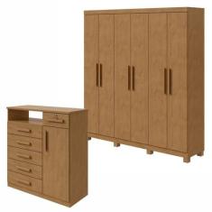 Conjunto de Guarda-roupa 6 Portas com Pés Jazz e Cômoda da Vinci - Móv
