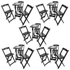 Kit 5 Conjuntos Bistrô Mesa Com 3 Banquetas Dobráveis De Madeira Personalizada Hei - Preta