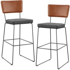 Kit 02 Banquetas Altas Sala Jantar Fixa Allana L02 Sintético Camel Lin