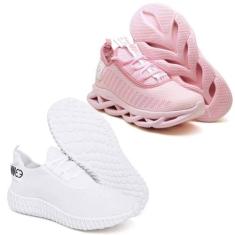 2 Tênis Feminino Caminhada Macio Confortavel Rosa/Branco - Evoltenn, 3
