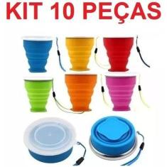 Kit 10 Copos Dobrável Retrátil De Silicone 200ml - Mr Vendas, Branco