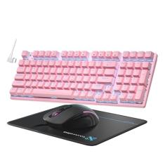 Teclado e mouse mecânicos para jogos, teclado retroiluminado de LED de 98 teclas com tecla flutuante, mouse ergonômico RGB para jogos com combo de mouse pad, teclado com fio antifantasma completo para