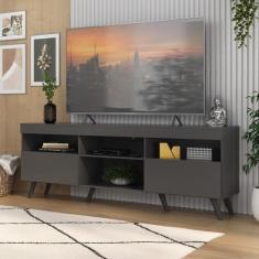 Rack TV 65" com Pés Retrô e 2 Portas Paris Multimóveis Preto
