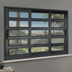 Janela Elite com Travessas 3 Folhas Moveis Sequenciais 120 X 150 Vidro Liso