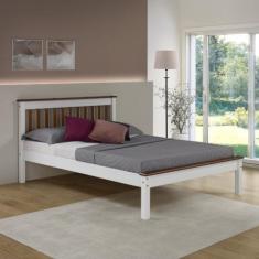 Cama Casal Inglesa em Madeira Maciça Mv Outlet, Branco e Mel