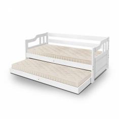 Sofá Cama Madeira Maciça Com Auxiliar + 2 Colchões Atraente Branca