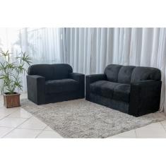 Conjunto Sofá 3 e 2 lugares Xaropinho Suede Preto - AL Móveis