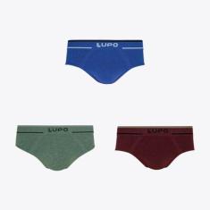 Kit 3 Cuecas Slip Lupo Fio Texturizado Sortidos 00624-003, Azul naútic