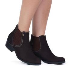 Bota Botina Feminina Chelsea Café De Couro JNA SHOES, 35, Marrom