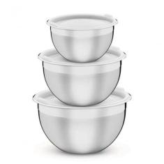Jogo De Potes Tramontina Cucina Aço Inox Com Tampa Plástica 3 Peças