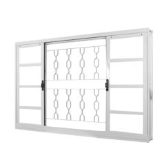 Janela de Aço de Correr 100x120cm 4 Folhas sem Vidro com Grade Elo Minas Sul MGM Branco