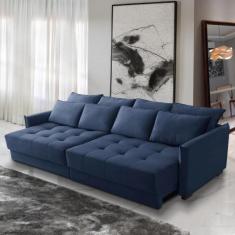 Sofá Cama Retrátil e Reclinável 2,10m com Molas Carol Veludo Azul Adon