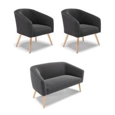 Namoradeira e 2 Poltronas Pé Palito Natural Stella Bouclê D03 - D'Ross