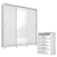 Cômoda Triunfo e Guarda Roupa Casal Residence Branco com Pés - Demóbile