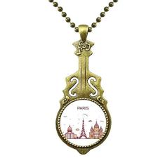 DIYthinker Colar com padrão de ponto de referência francesa Paris joia de guitarra antiga pingente de música
